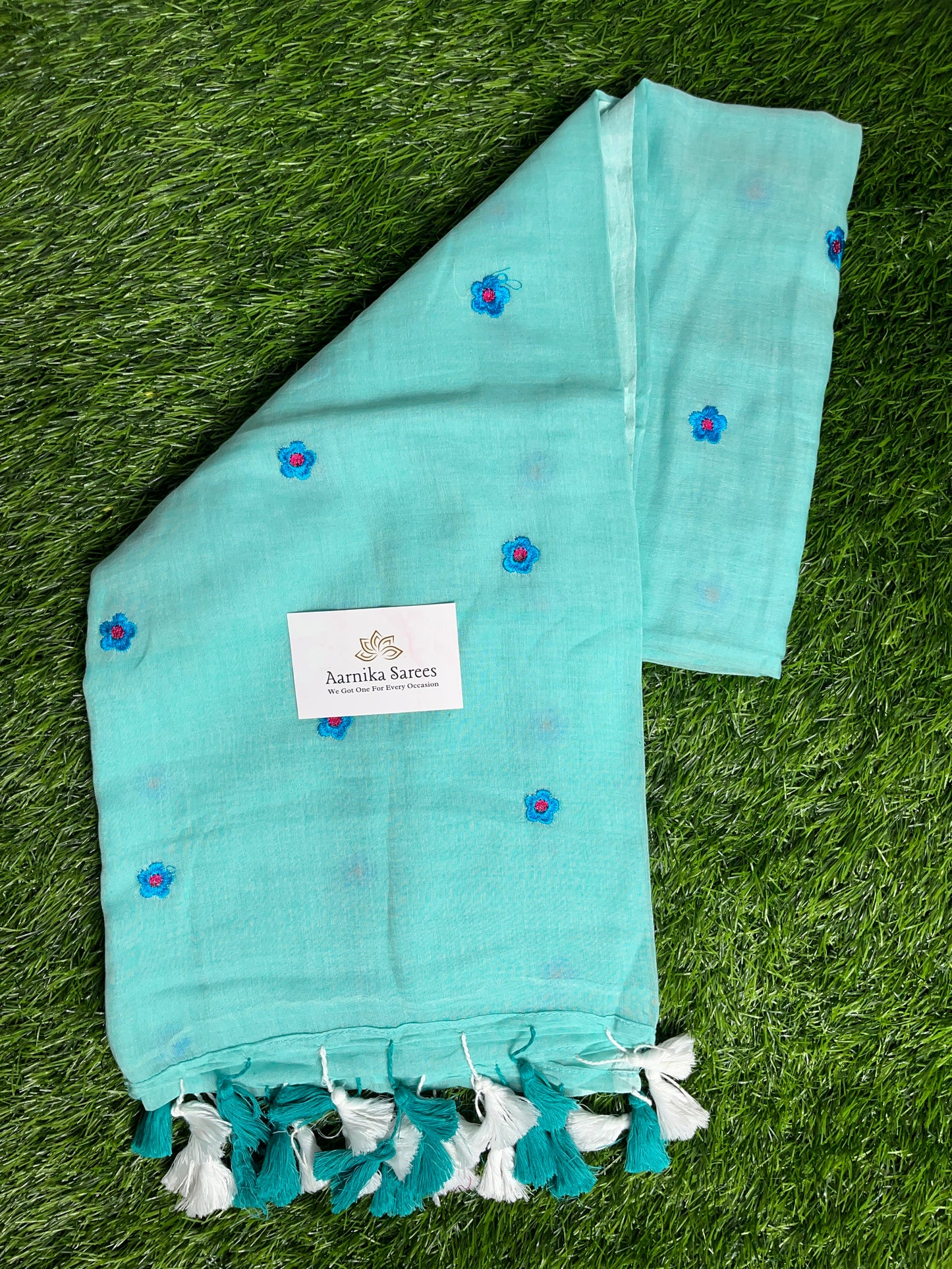 MUL COTTON /  FLOWER EMBROIDERY / SEA BLUE