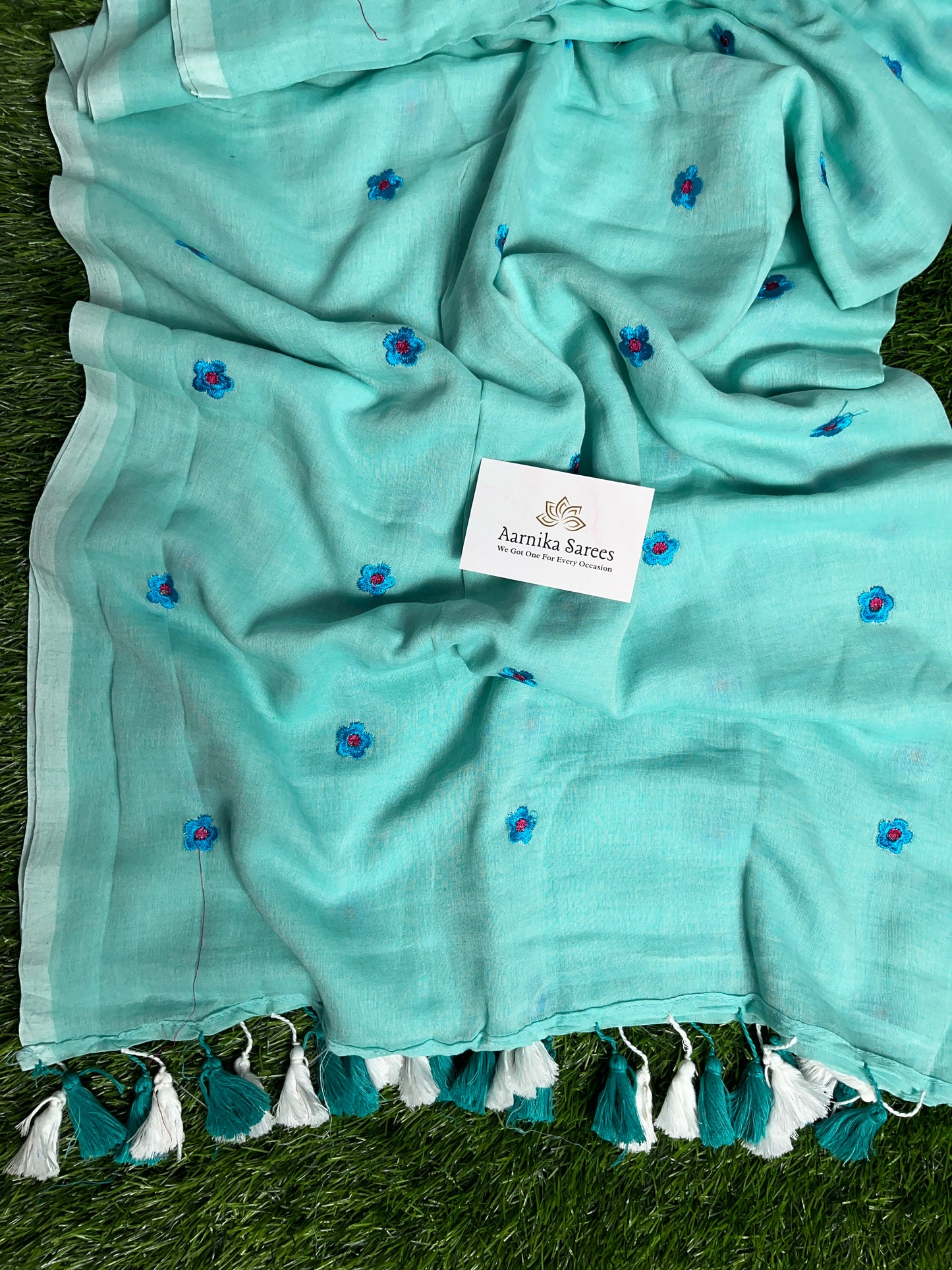 MUL COTTON /  FLOWER EMBROIDERY / SEA BLUE