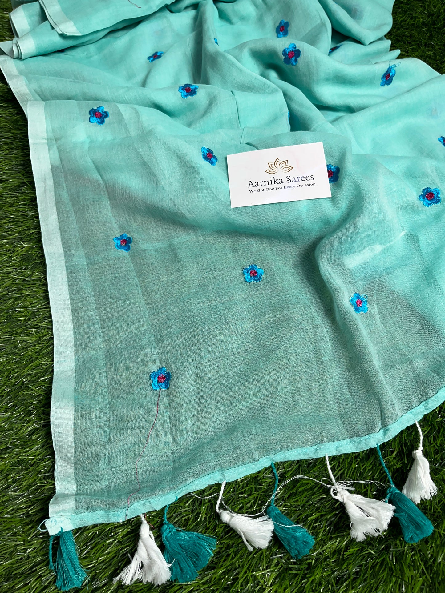 MUL COTTON /  FLOWER EMBROIDERY / SEA BLUE