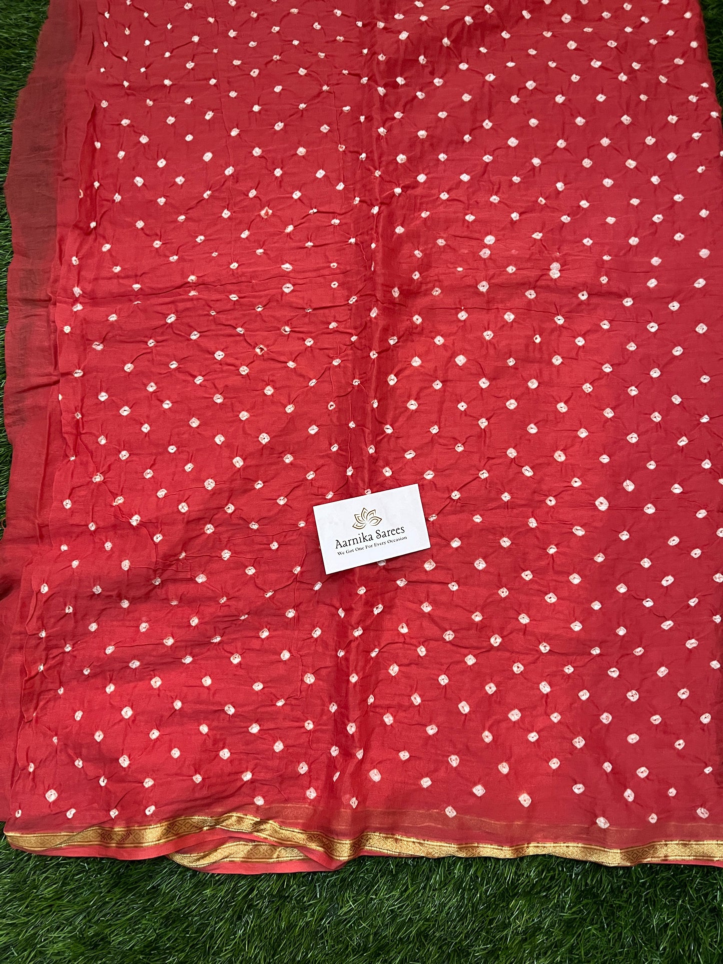 COTTON SAREE /HANDMADE BANDINI / TOMATO RED