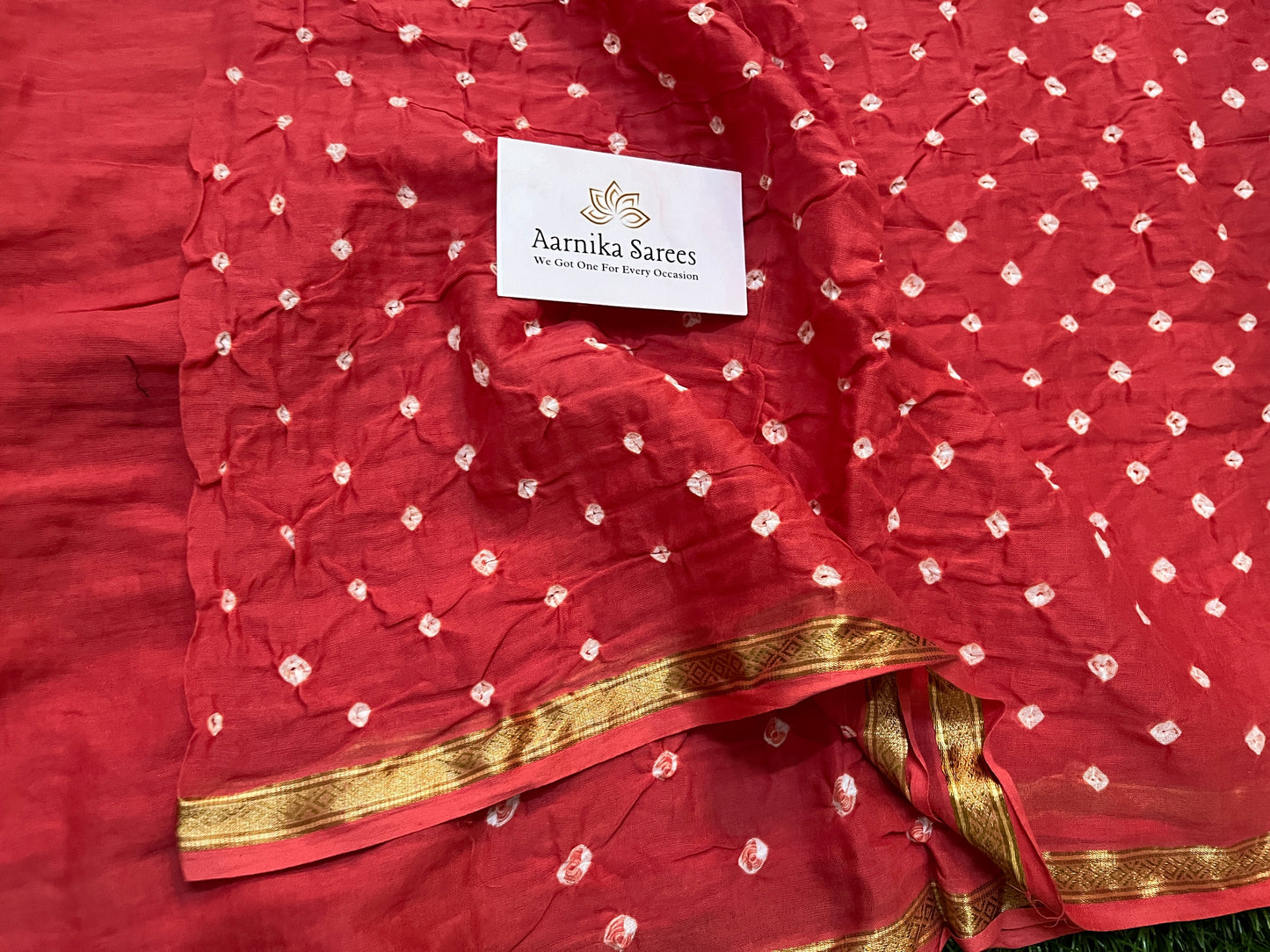 COTTON SAREE /HANDMADE BANDINI / TOMATO RED