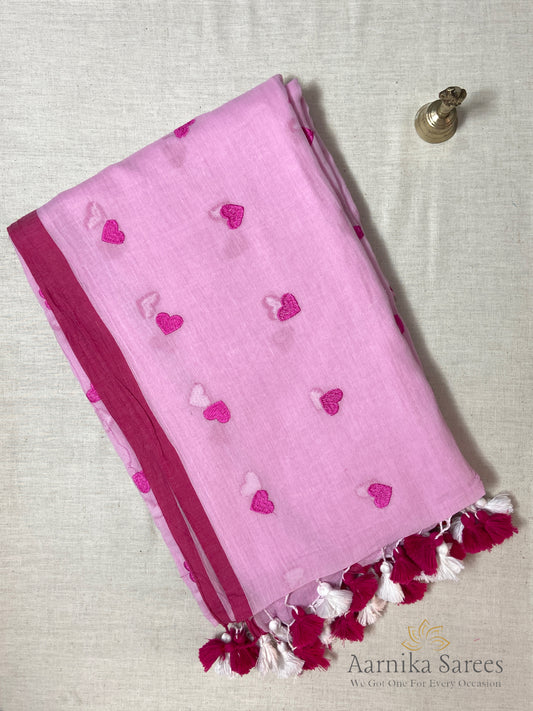 MUL COTTON / HEART EMBROIDERY / PINK