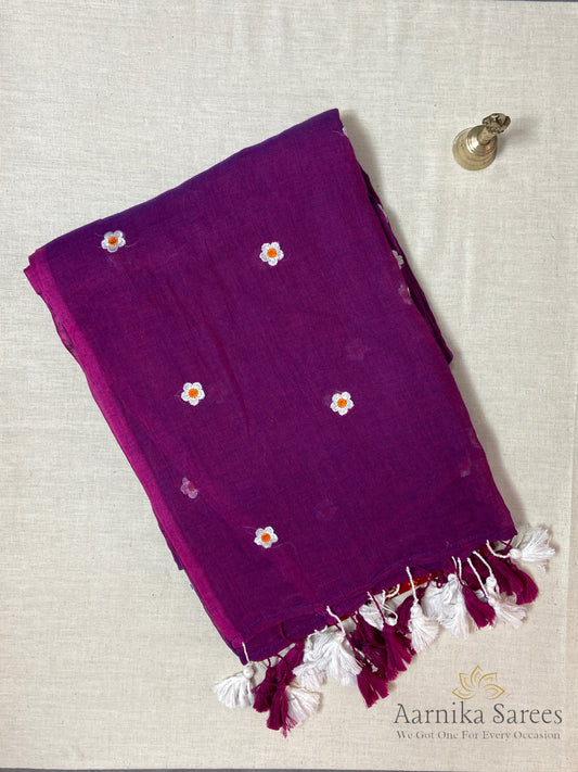 MUL COTTON /  FLOWER EMBROIDERY / PURPLE