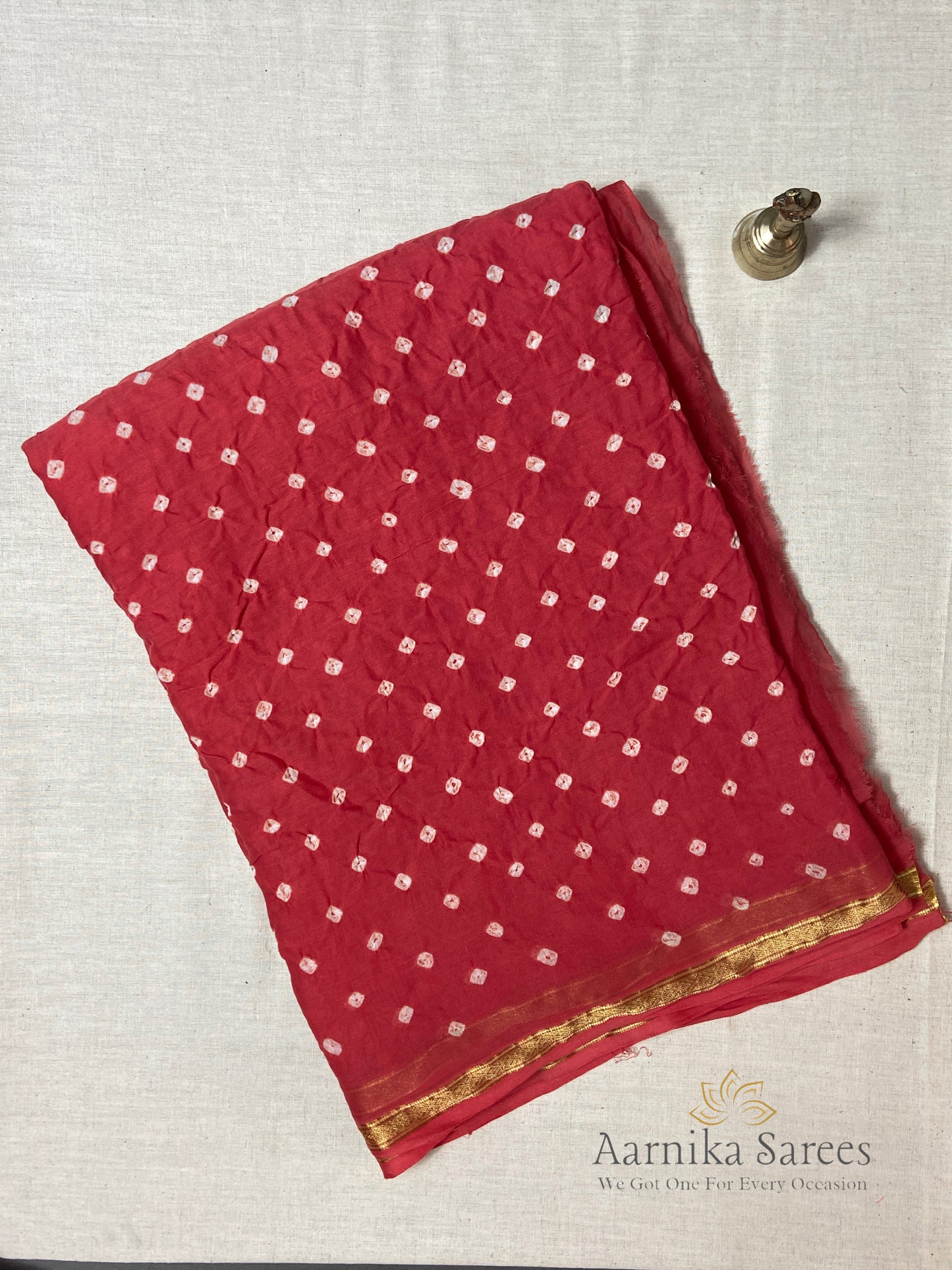 COTTON SAREE /HANDMADE BANDINI / TOMATO RED