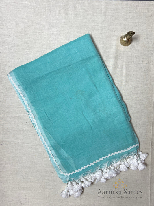 MUL COTTON / LACE BORDER / SEA BLUE