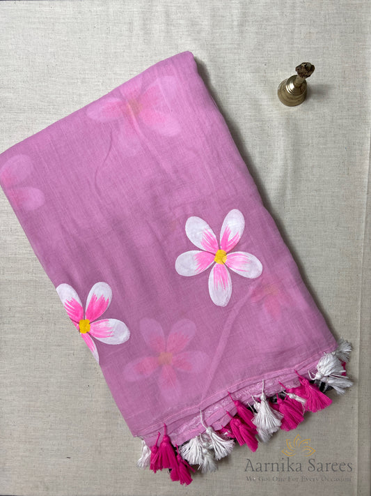 MUL COTTON / HAND PAINTED FLOWERS / PINK