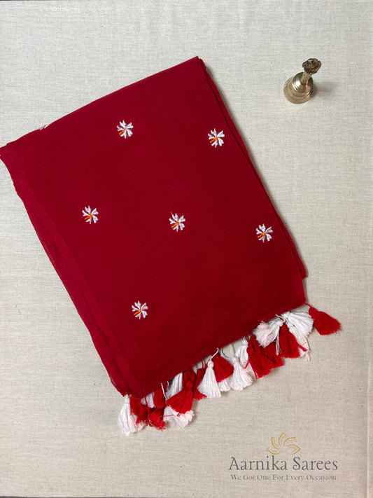 MUL COTTON / PARIJAT EMBROIDERY / RED