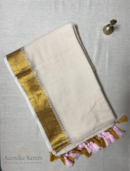 MUL COTTON / GOLDEN ZARI / HALF WHITE