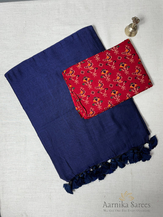 KHADI COTTON SAREE / BLUE