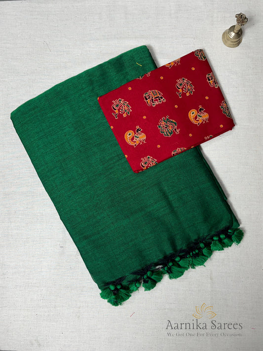 KHADI COTTON SAREE / GREEN