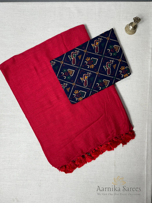 KHADI COTTON SAREE / TOMATO RED