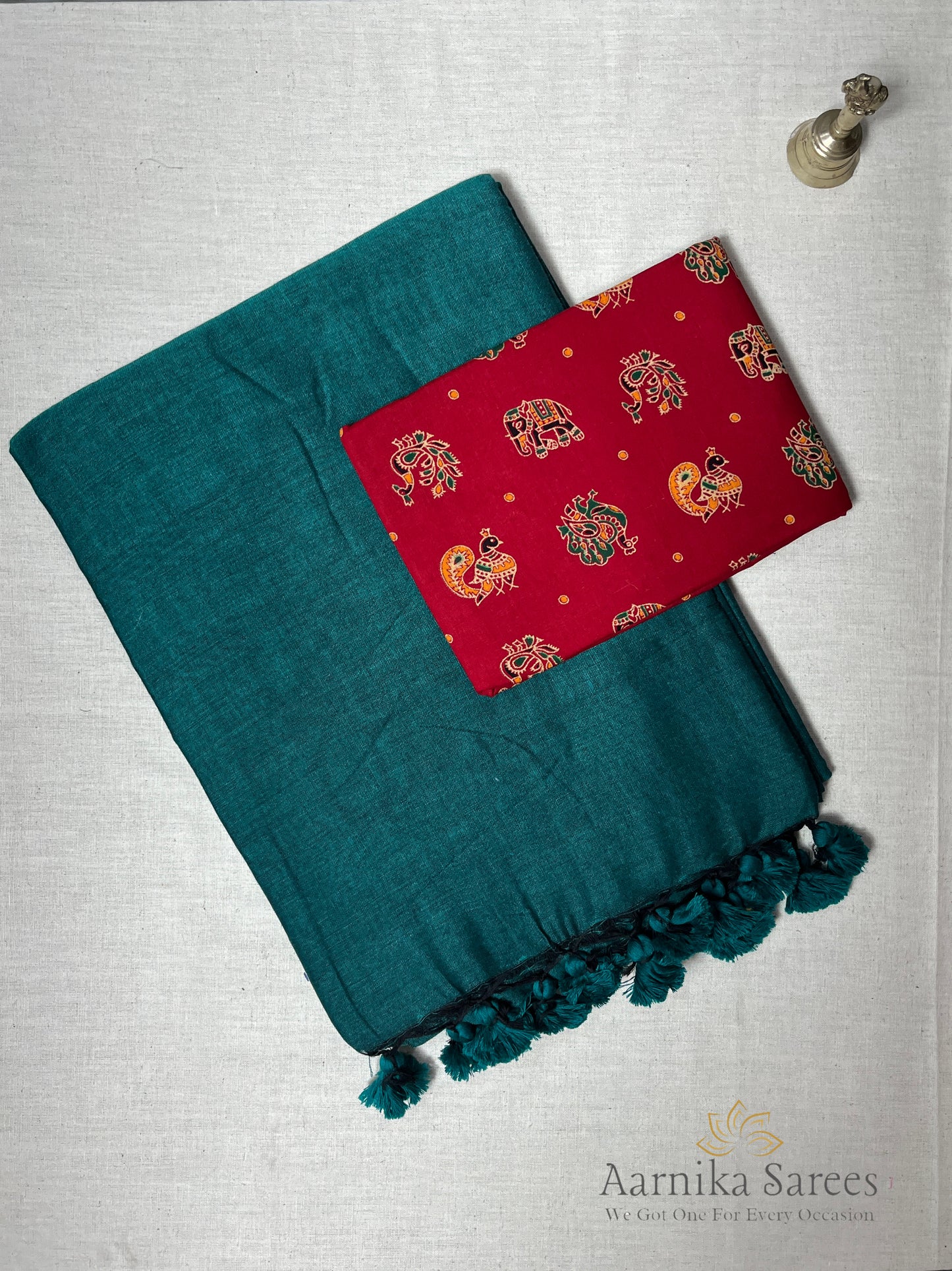 KHADI COTTON SAREE / PEACOCK GREEN