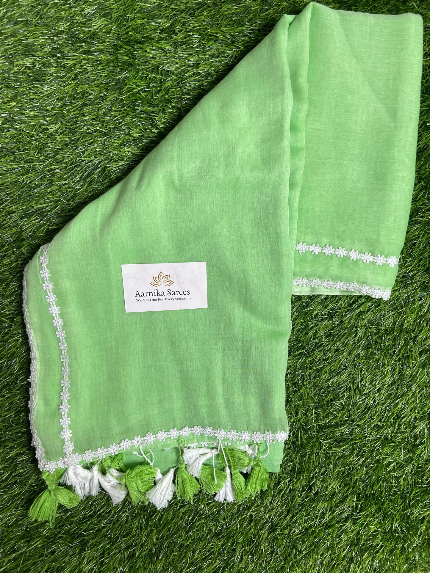 MUL COTTON / LACE BORDER / GREEN