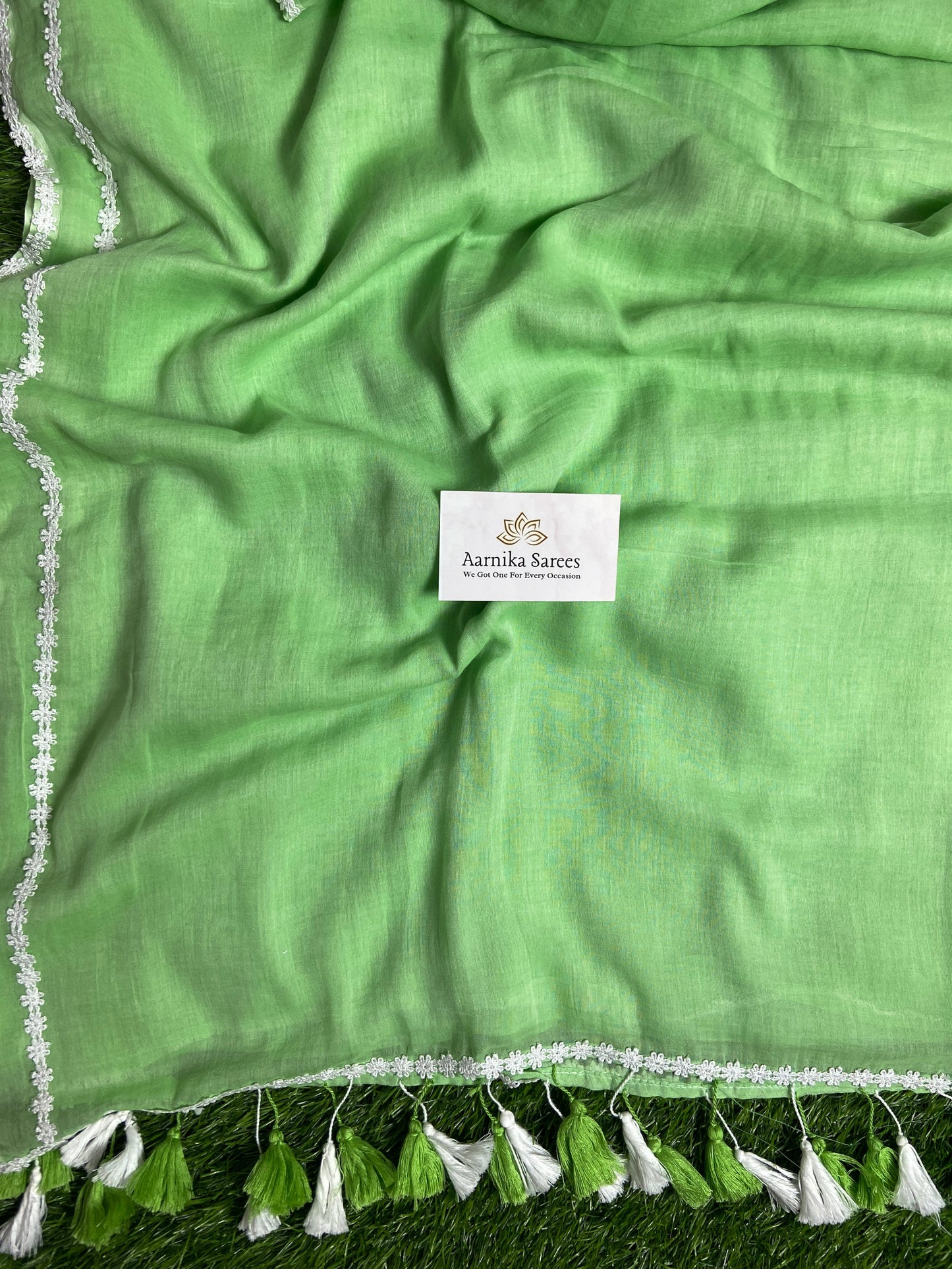 MUL COTTON / LACE BORDER / GREEN