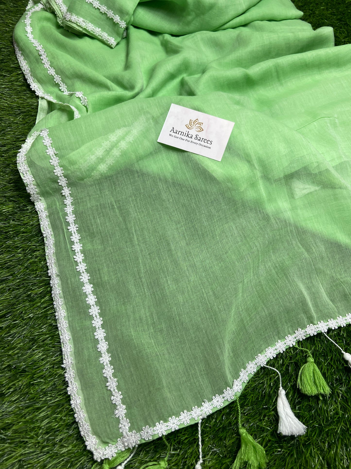 MUL COTTON / LACE BORDER / GREEN