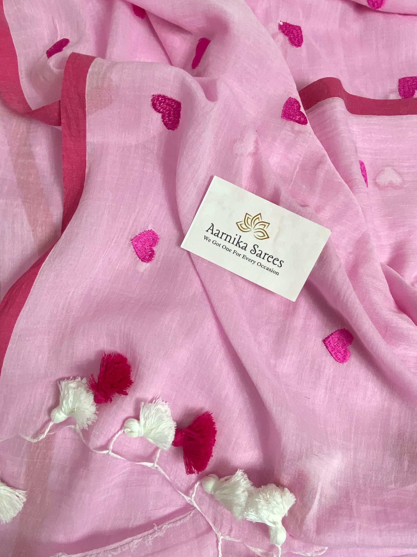 MUL COTTON / HEART EMBROIDERY / PINK