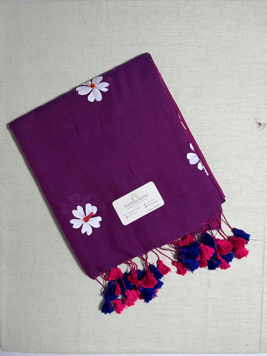 MUL COTTON / HAIND PAINTED PARIJAT FLOWERS / PURPLE