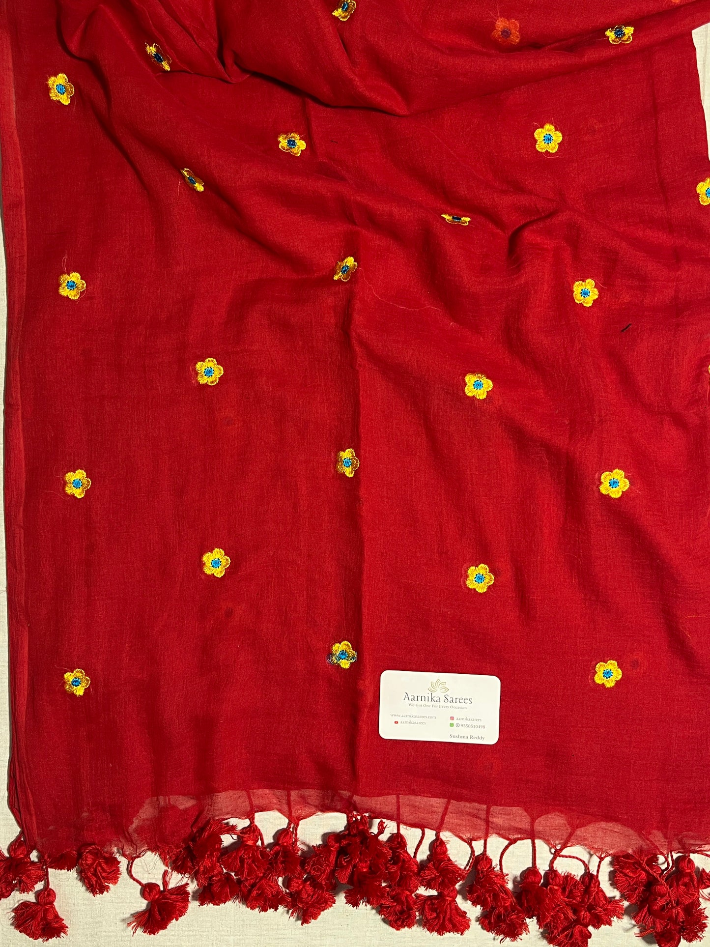 MUL COTTON /  FLOWER EMBROIDERY / RED