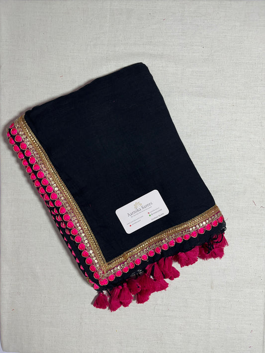 MUL COTTON / LACE BORDER / BLACK