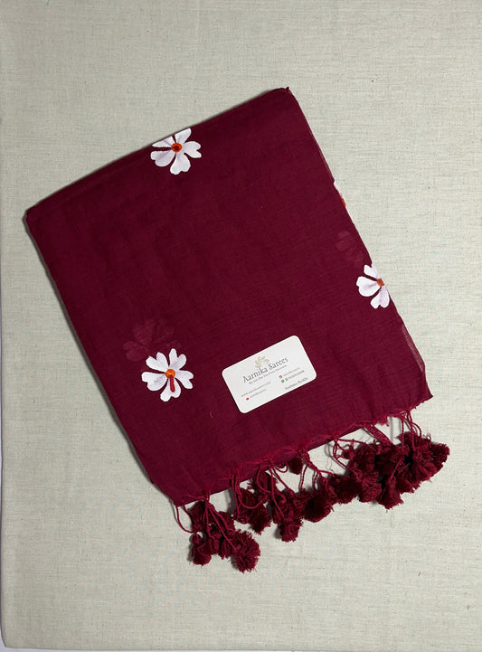 MUL COTTON / HAIND PAINTED PARIJAT FLOWERS / MAROON