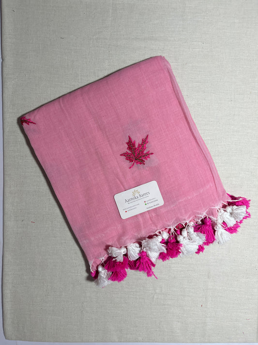 MUL COTTON / MAPLE LEAF EMBROIDERY / PINK