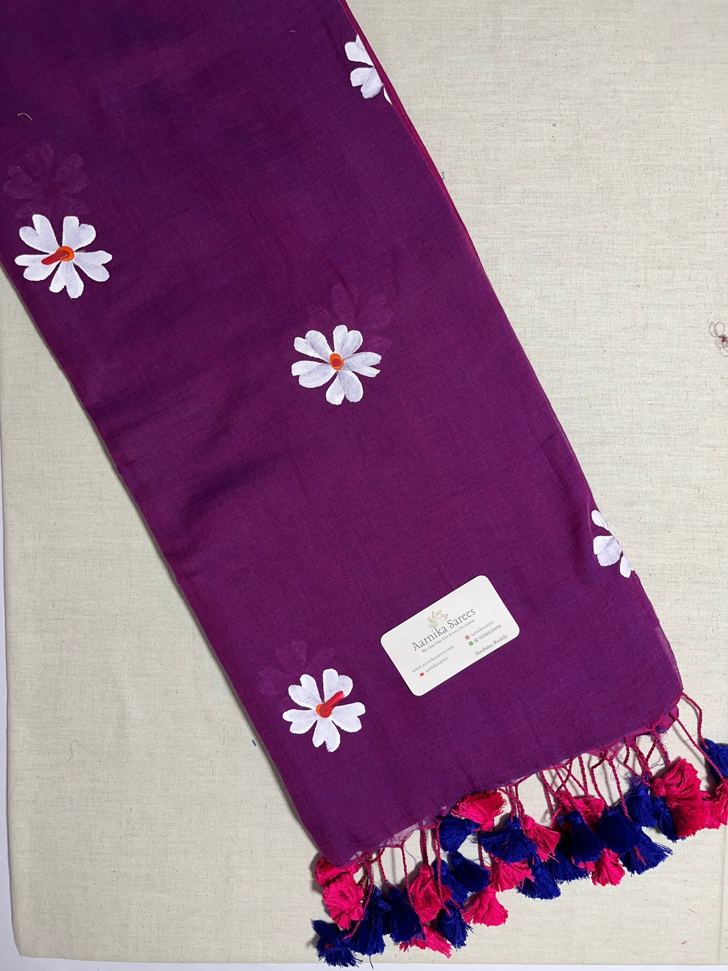 MUL COTTON / HAIND PAINTED PARIJAT FLOWERS / PURPLE