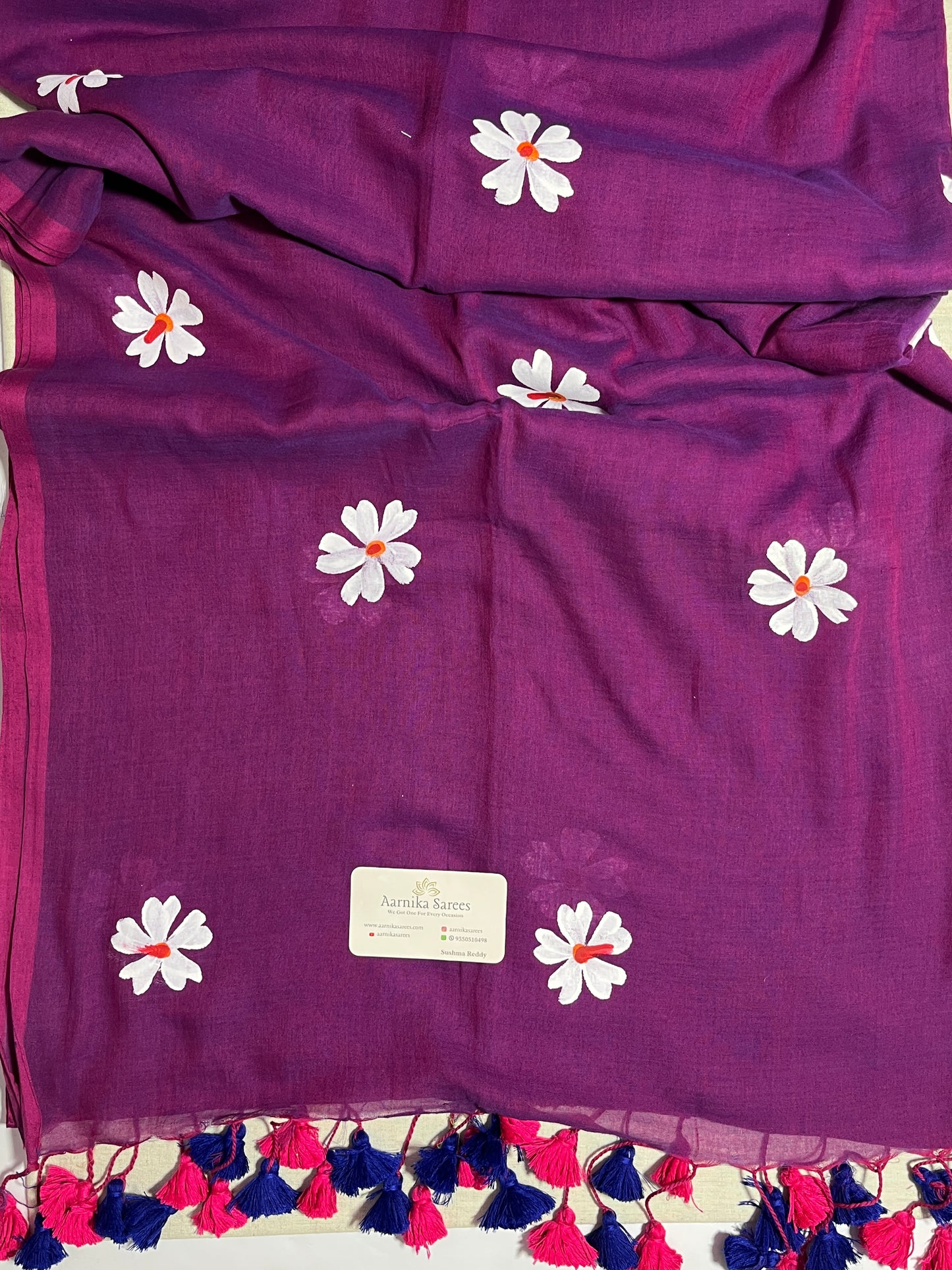 MUL COTTON / HAIND PAINTED PARIJAT FLOWERS / PURPLE